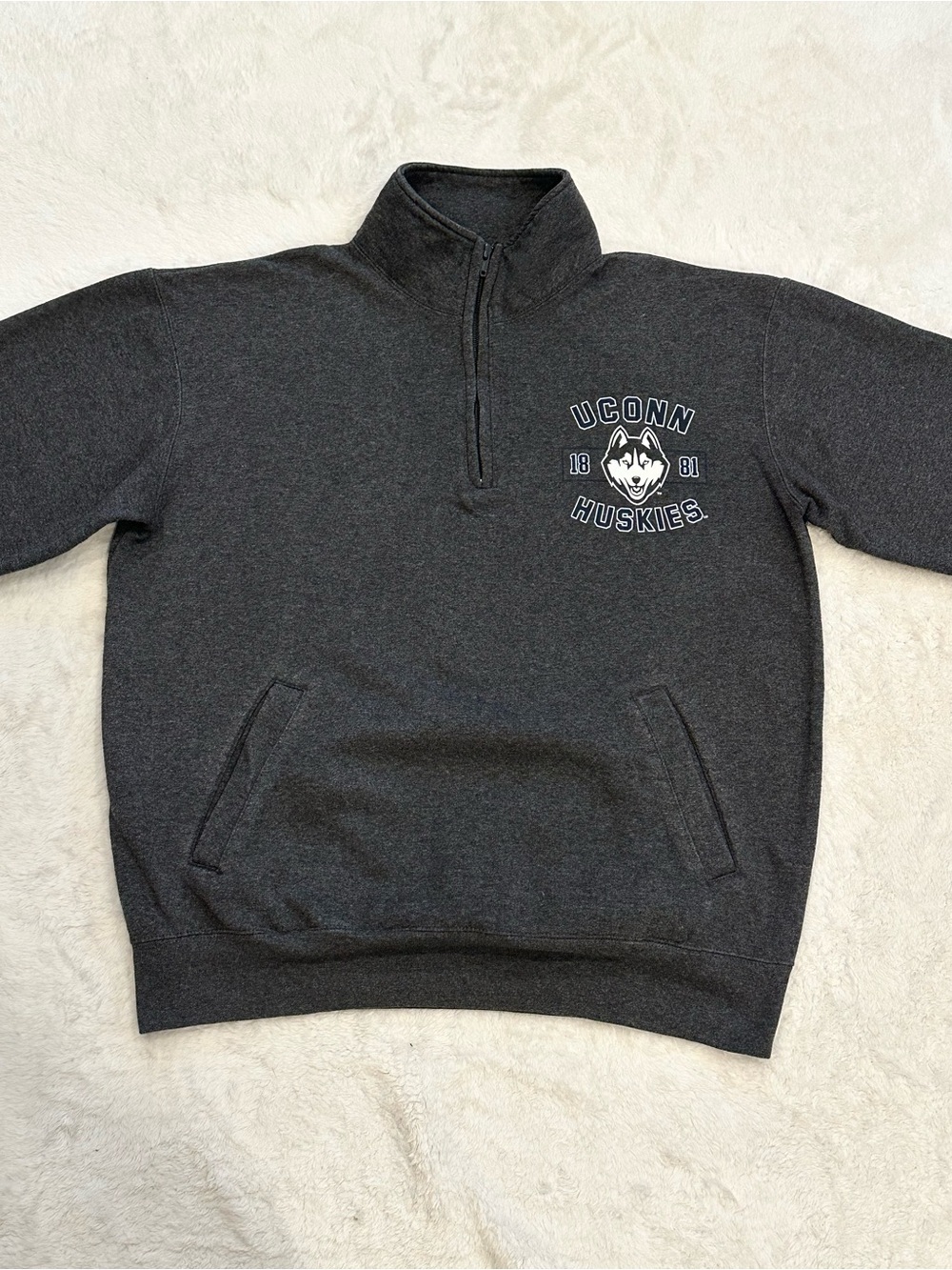Vintage Champion Eco Fleece UConn Huskies 1/4 Zip Sweatshirt Gray Mens Large L